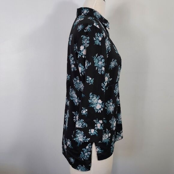 Simply Vera Wang Shirt Top Black Floral 3/4 Sleeve Split Open Back Women's L - Picture 5 of 13